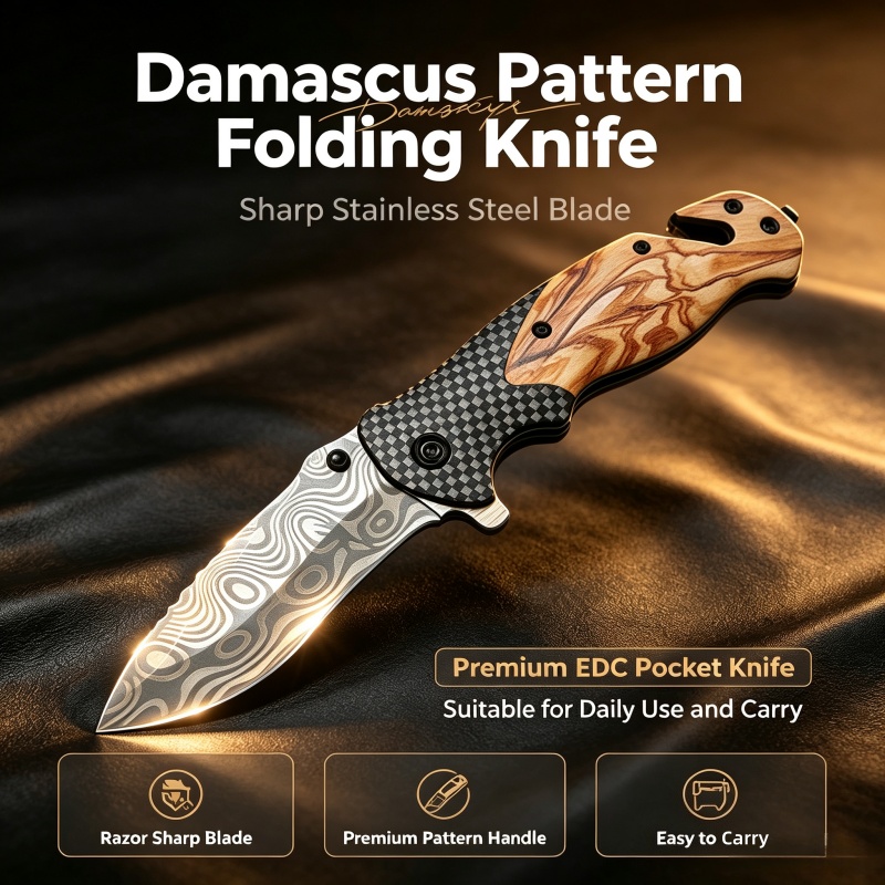 Edc Daily Carry - Couteau pliant à motif Damas, lame